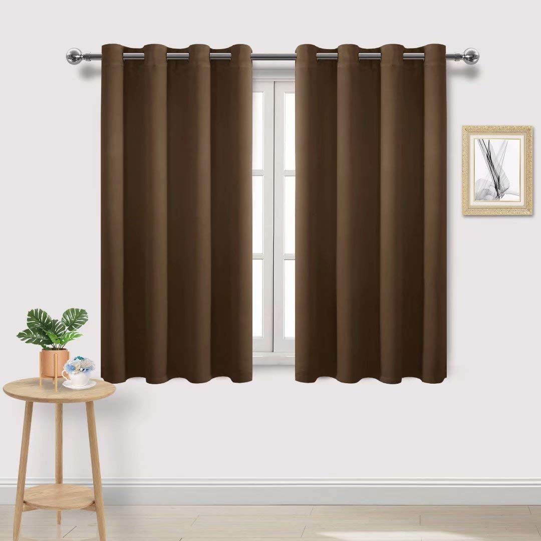 Dwcn Brown Curtains 45 Inches Long, Blackout Curtains For Living Room, Thermal Solld Grommet Bedroom Curtains - 52 X 45 Inch Len