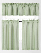 3Pc Set Solid Faux Silk Lined Blackout Rod Pocket Small Kitchen Window Curtain With Valance (K3) (Sage Green)