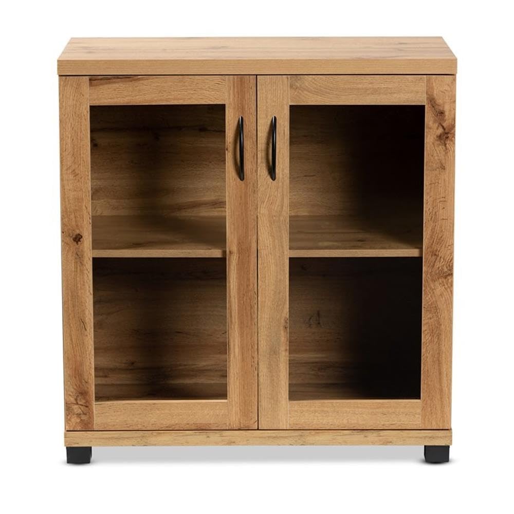 Baxton Studio Zentra Modern and Contemporary Oak Brown Finished Wood 2-Door Storage Cabinet with Glass Doors