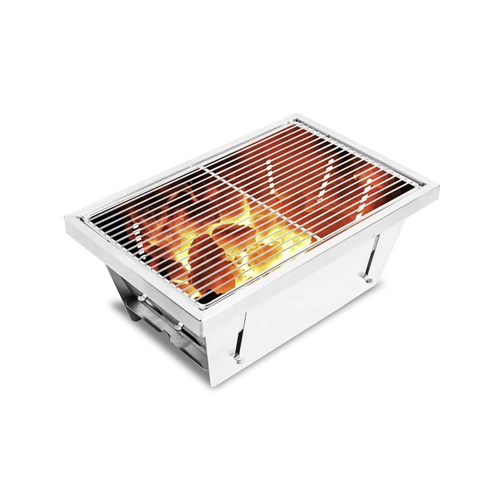 Sehomy Portable Charcoal Grills 14.3', Folding Smoker Camping Bbq Grill Stainless Steel, Barbecue Outdoor Grilling For Hiking P