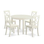 East West Furniture BOST5-WHI-W 5 Piece Modern Dining Table Set Includes a Round Kitchen Table and 4 Kitchen Dining Chairs, 42x42 Inch, Linen White