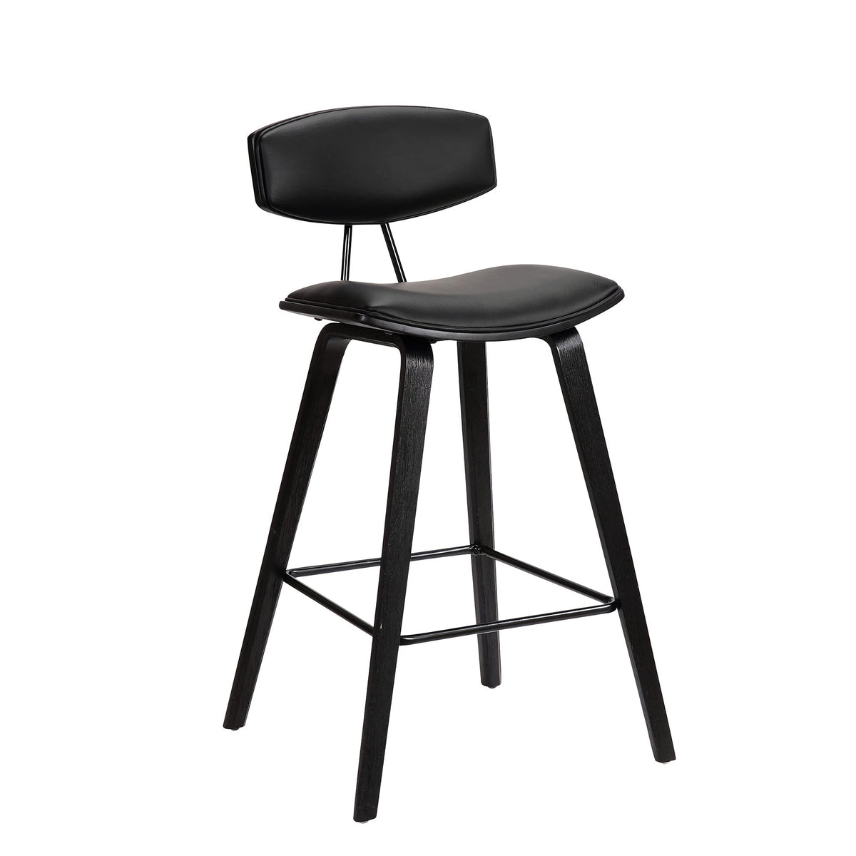 HomeRoots Poplar, Metal, Faux Leather 26â€ Black Faux Leather Mid Century Modern Bar Stool