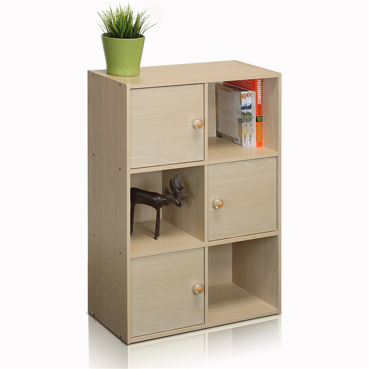 Furinno Pasir 3 Tier Shelf with 3 Door/Round Handle, Steam Beech