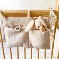 YeeMan Cotton Baby Bedside Hanging Storage Bag,2 Pockets Organizer for Baby Cribs and Toys (Oatmeal)
