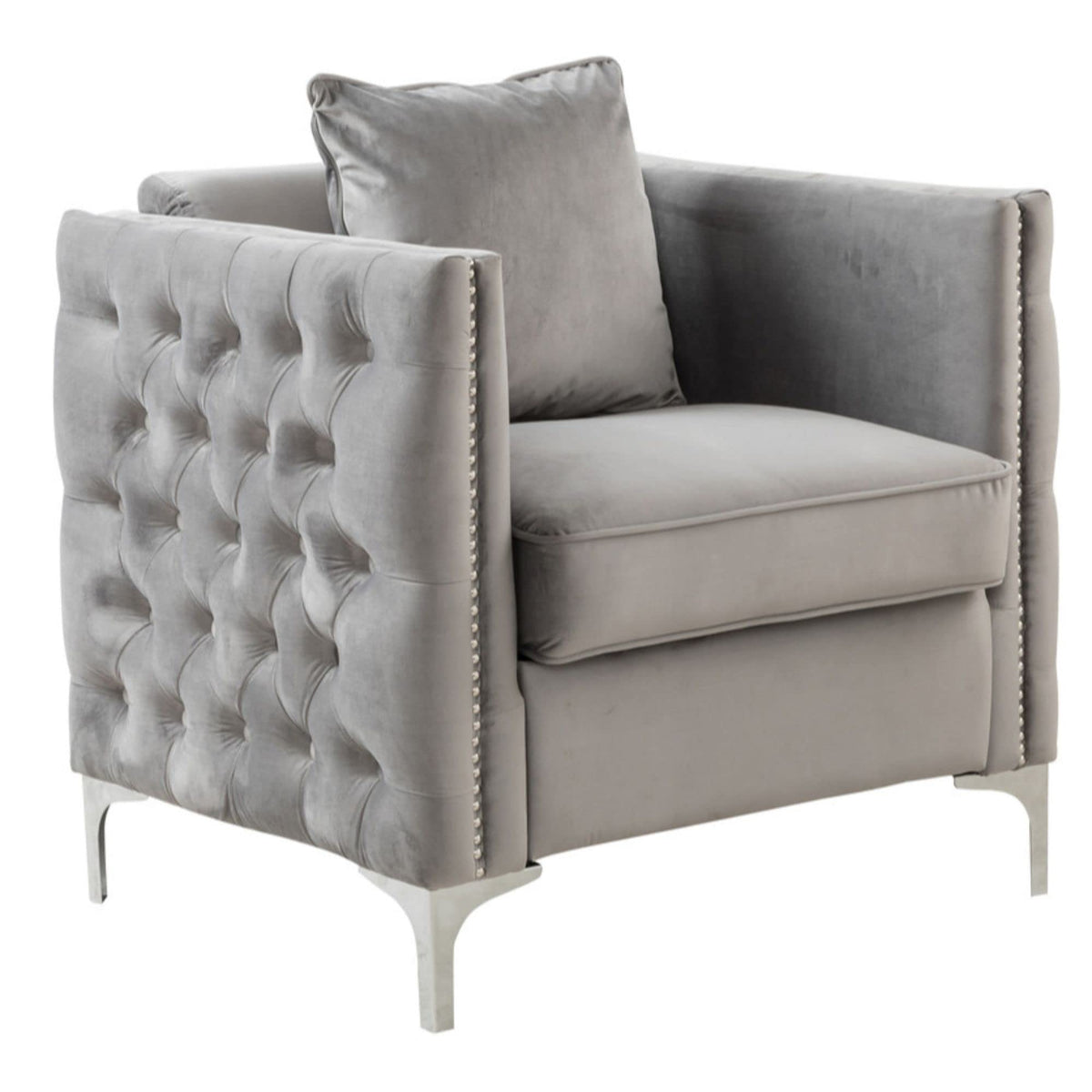 Lilola Home Bayberry Gray Velvet Chair with 1 Pillow