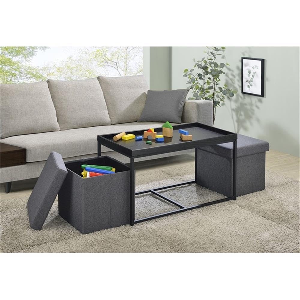Lilola Home Monty Black Wood Grain 3 Piece Coffee Table Set with Raised Edges