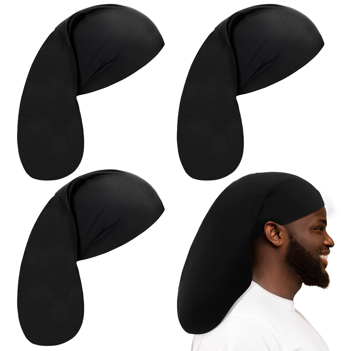Tatuo 4 Pieces Unisex Jumbo Dreadlock Cap Long Hair Dreads Head Wrap Sleeping Cap Hair Accessories Sleep Bonnet for Men Women(Bl