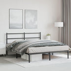 vidaXL Metal Bed Frame w/Headboard - Black, Steel, 81.5"x61.4"x35.4", Fits 59.1"x78.7" Mattress, Under-Bed Storage