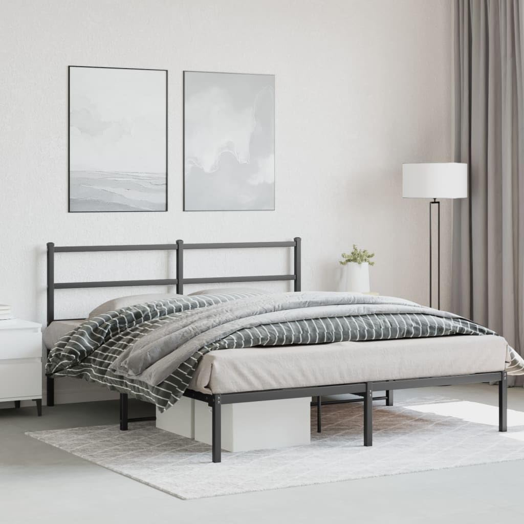 vidaXL Metal Bed Frame w/Headboard - Black, Steel, 81.5"x61.4"x35.4", Fits 59.1"x78.7" Mattress, Under-Bed Storage