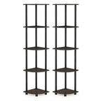 Furinno Turn-N-Tube 5-Tier Corner Multipurpose Display Shelves, Set of 2, Dark Brown Grain/Black