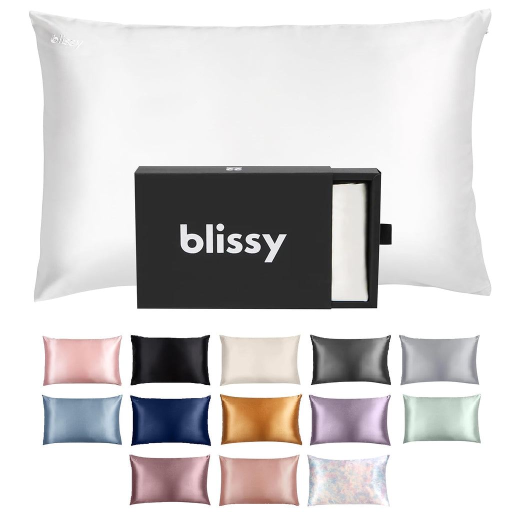 Blissy Silk Pillowcase - 100% Pure Mulberry Silk - 22 Momme 6A High-Grade Fibers - Silk Pillow Cover for Hair & Skin - Regular, 