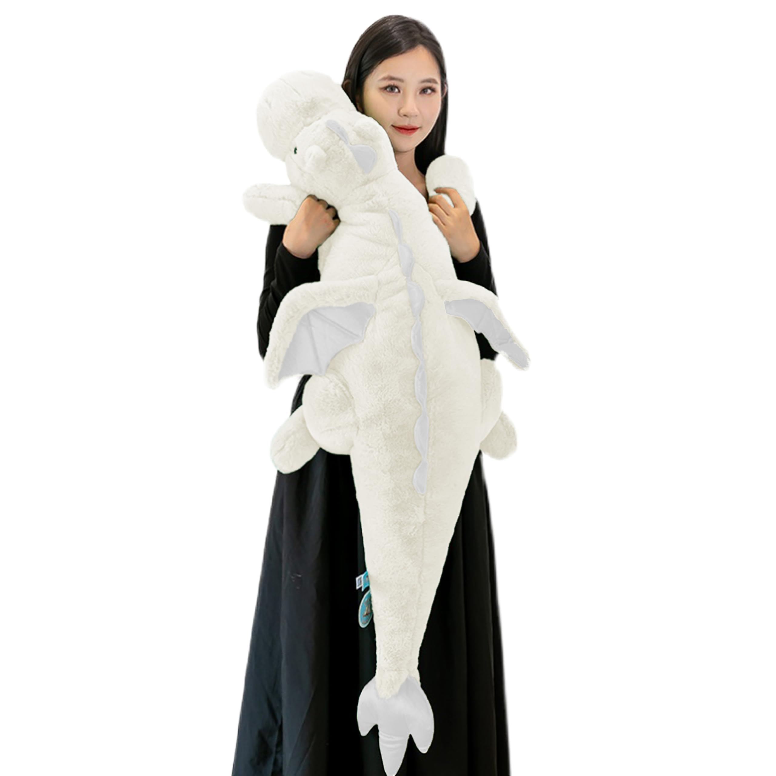 Arelux Large 52In 3Lb Dragon Stuffed Animals Cute Plush Toy Giant Fuzzy Dinosaur Pillow Plushies With Wings Cuddly Soft White Pt
