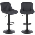 Youhauchair Bar Stools Set Of 2, Swivel Counter Height Barstools With Back, Adjustable Pu Leather Bar Chairs, Modern Armless Kitchen Island Stool, Black