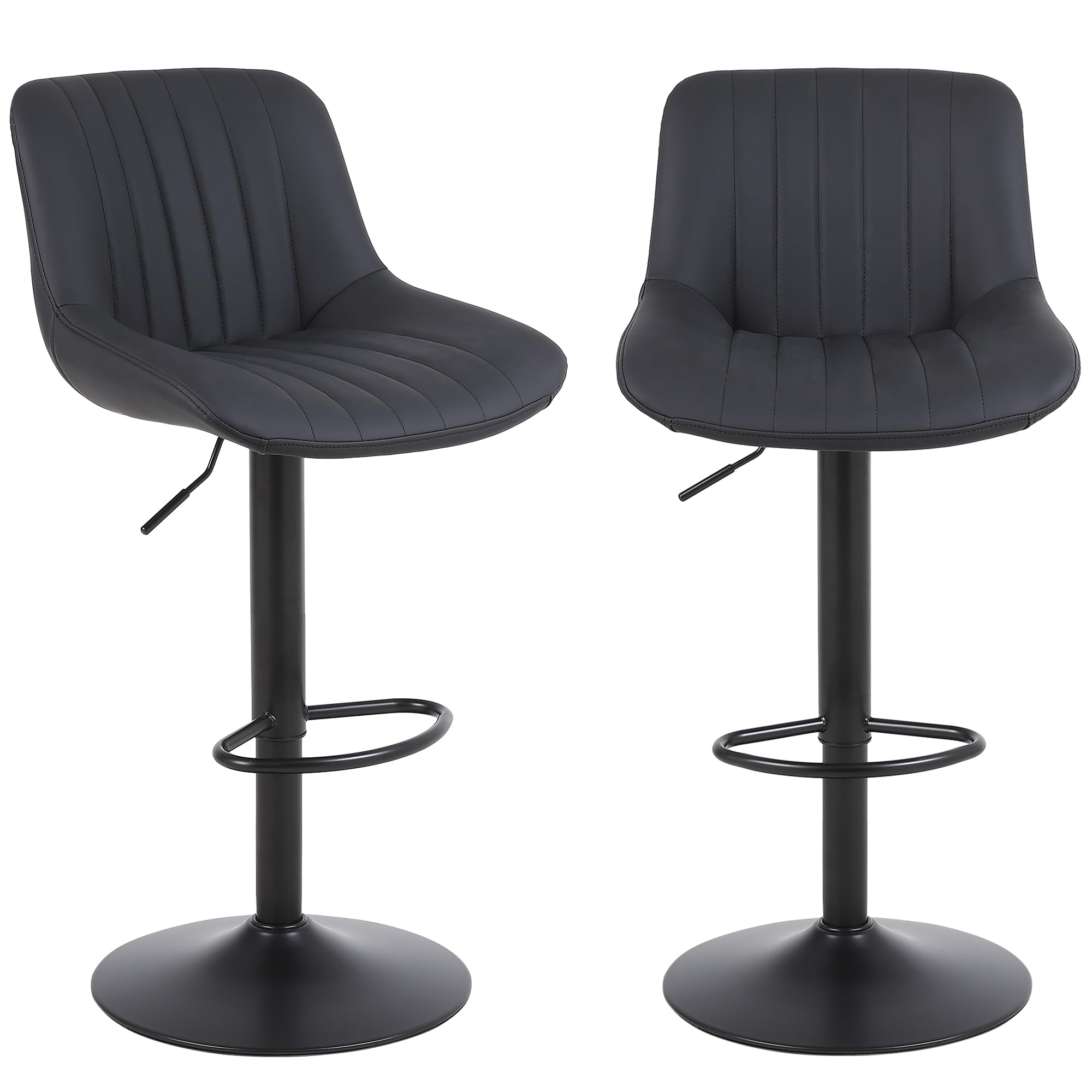 Youhauchair Bar Stools Set Of 2, Swivel Counter Height Barstools With Back, Adjustable Pu Leather Bar Chairs, Modern Armless Kitchen Island Stool, Black