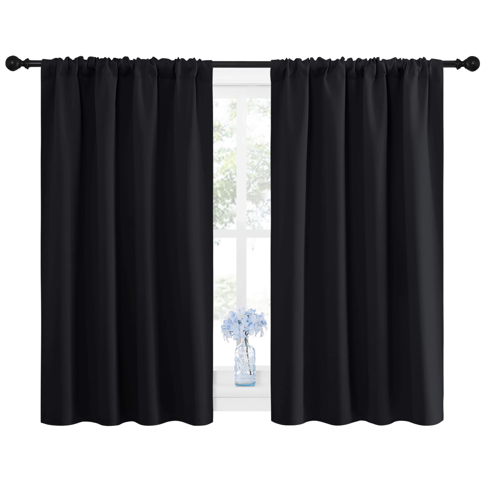 Nicetown Halloween Black Blackout Curtains And Drapes 48 Inches Long, Privacy Rv Draperies For Small Windows, Therml Insulated C
