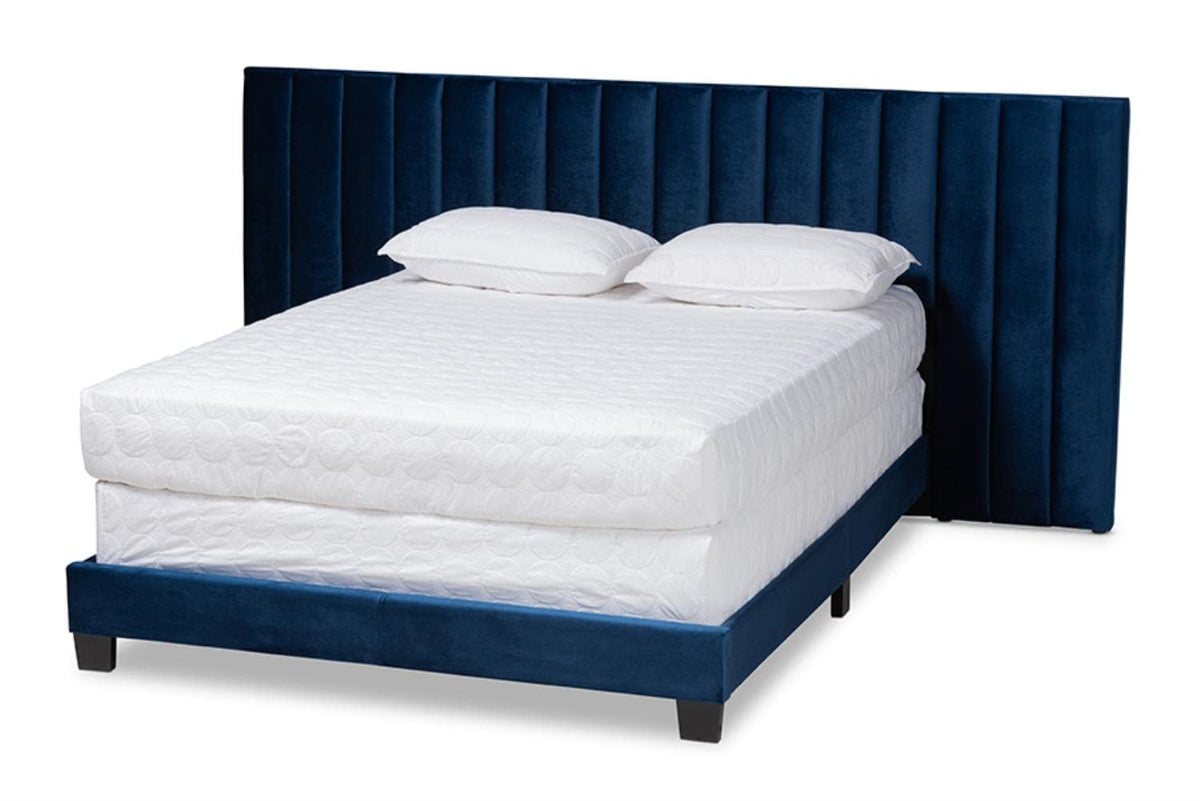 Wholesale Interiors Baxton Studio Fiorenza King Size Navy Blue Velvet Panel Bed With Headboard