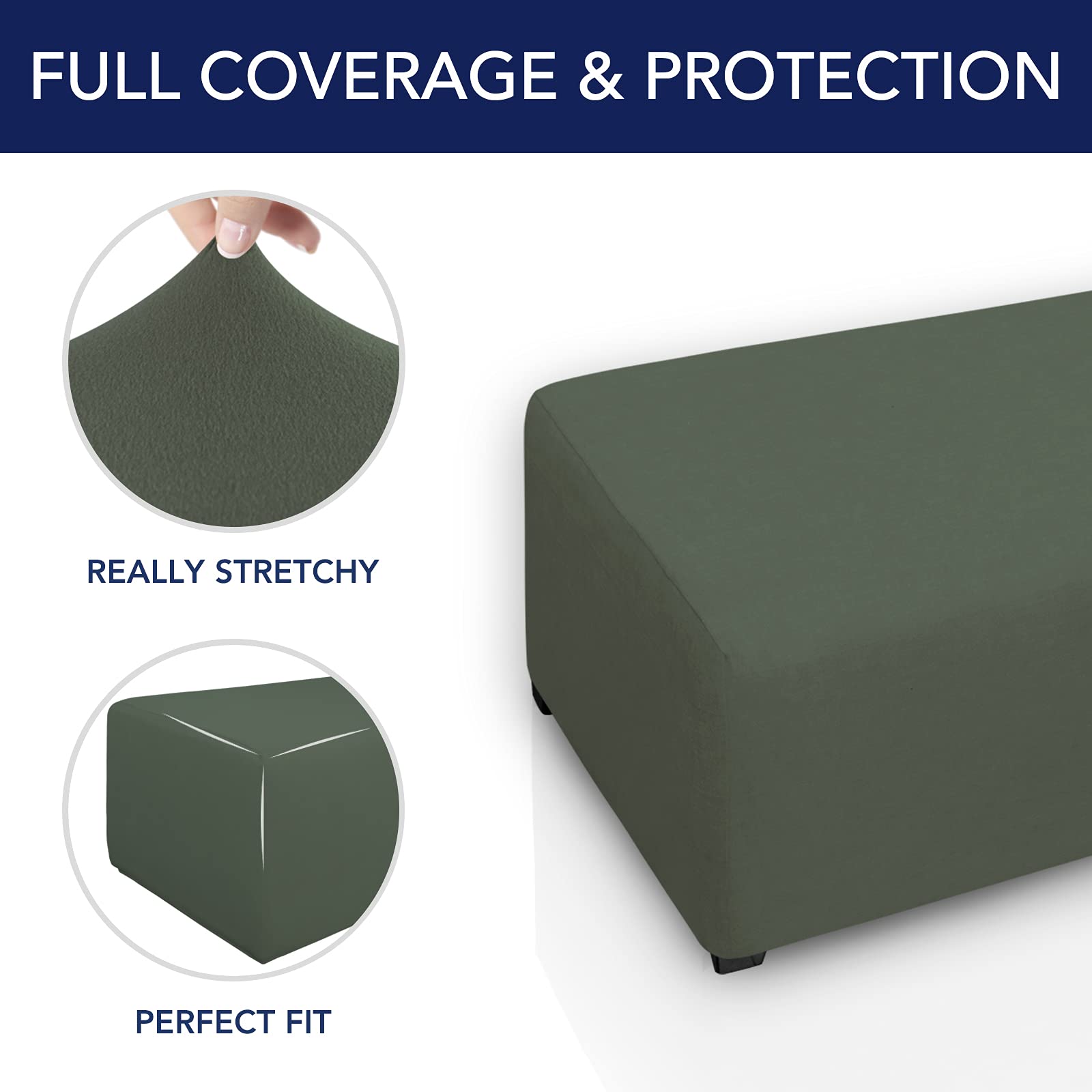 Purefit Super Stretch Soft Form Fit Ottoman Cover Rectangle - Ottoman Slipcovers For Foot Stool & Folding Storage Furniture For Living Room With Nonslip Elastic Bottom (Small, Grayish Green)