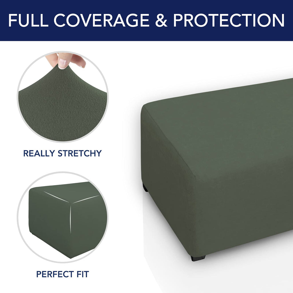 Purefit Super Stretch Soft Form Fit Ottoman Cover Rectangle - Ottoman Slipcovers For Foot Stool & Folding Storage Furniture For Living Room With Nonslip Elastic Bottom (Small, Grayish Green)