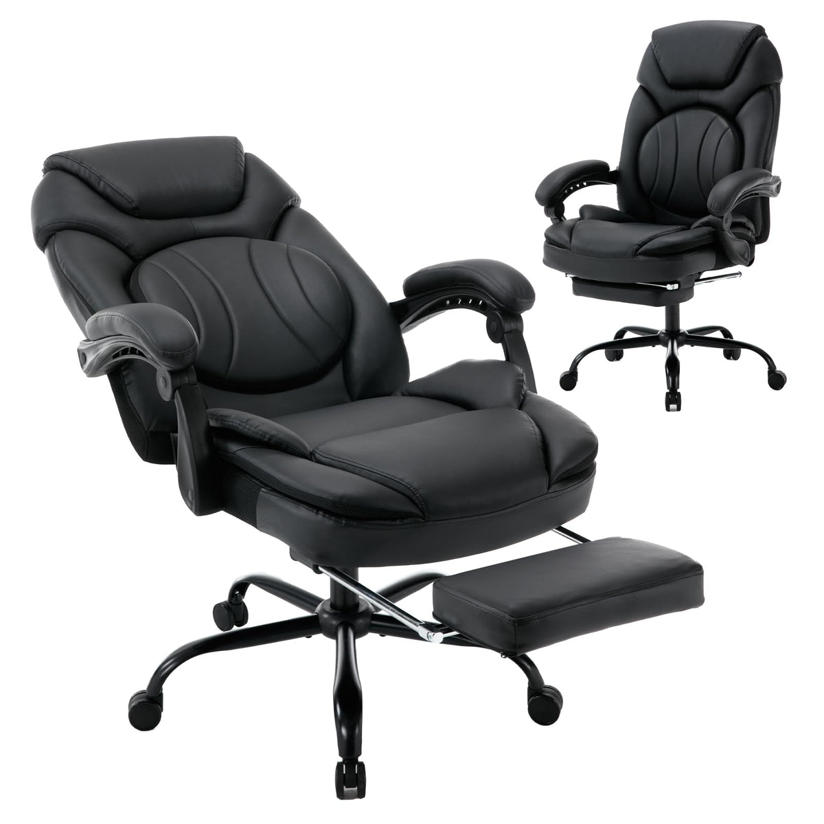 Linting 160 Reclining Office Desk Chairs With Back Support Footrest, Pu Leather Wide Seat Managerial Executive Chairs, 350Lbs Co