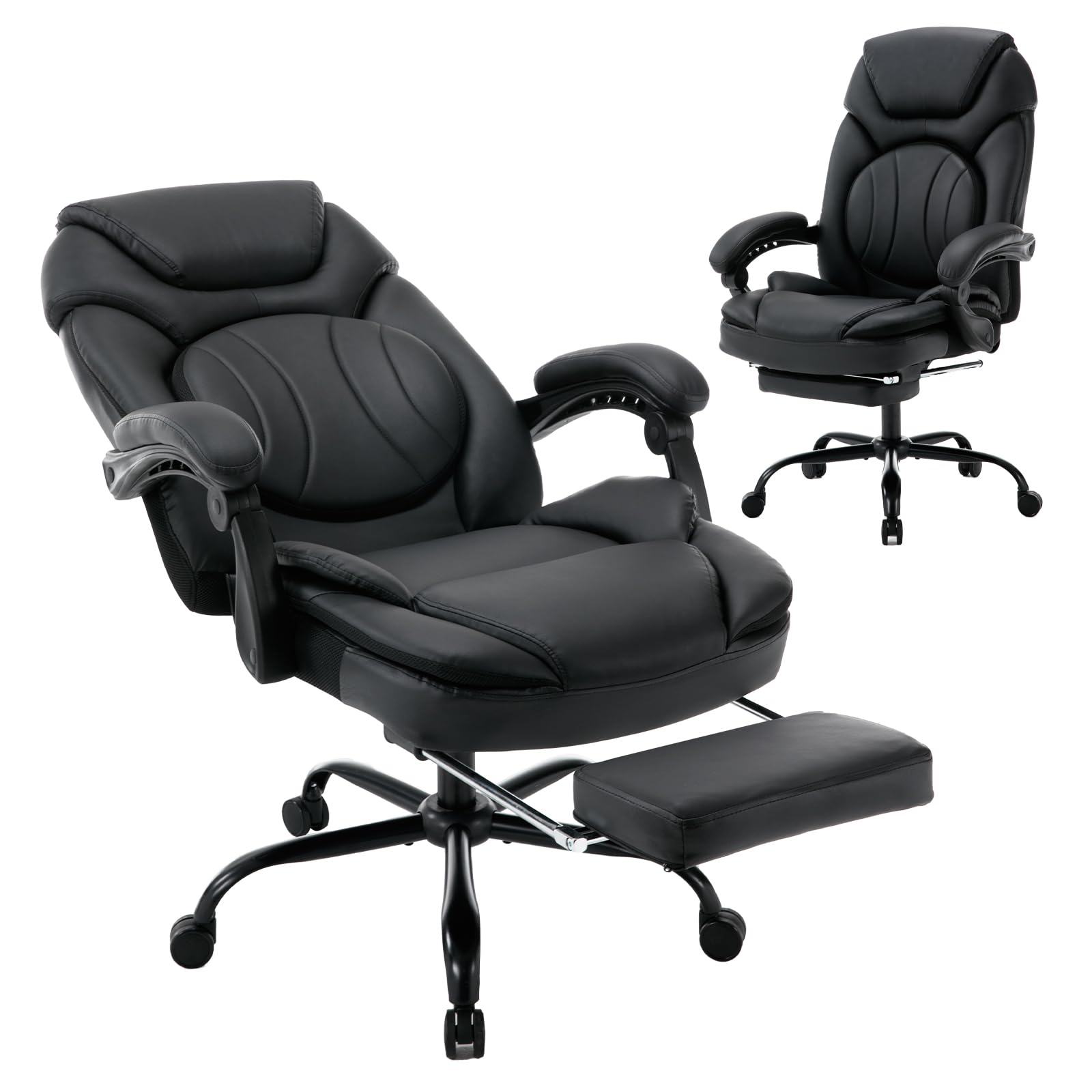 Linting 160 Reclining Office Desk Chairs With Back Support Footrest, Pu Leather Wide Seat Managerial Executive Chairs, 350Lbs Co