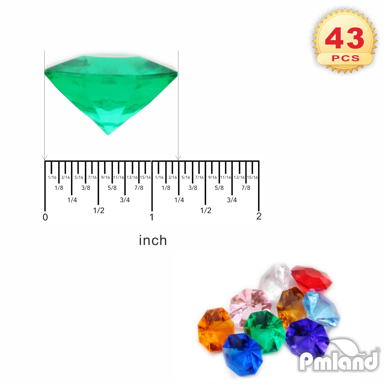 Pmland Large Acrylic Diamond Gems And Jewels Crystals Treasure Gemstones, 40 + Pieces Assorted Colors