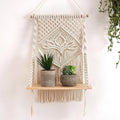 Muizz Macrame Indoor Wall Hanging Shelf Chic Decor Wood Floating Boho Shelves With Wooden Dowel Hand Woven Bohemian Decor For Ap