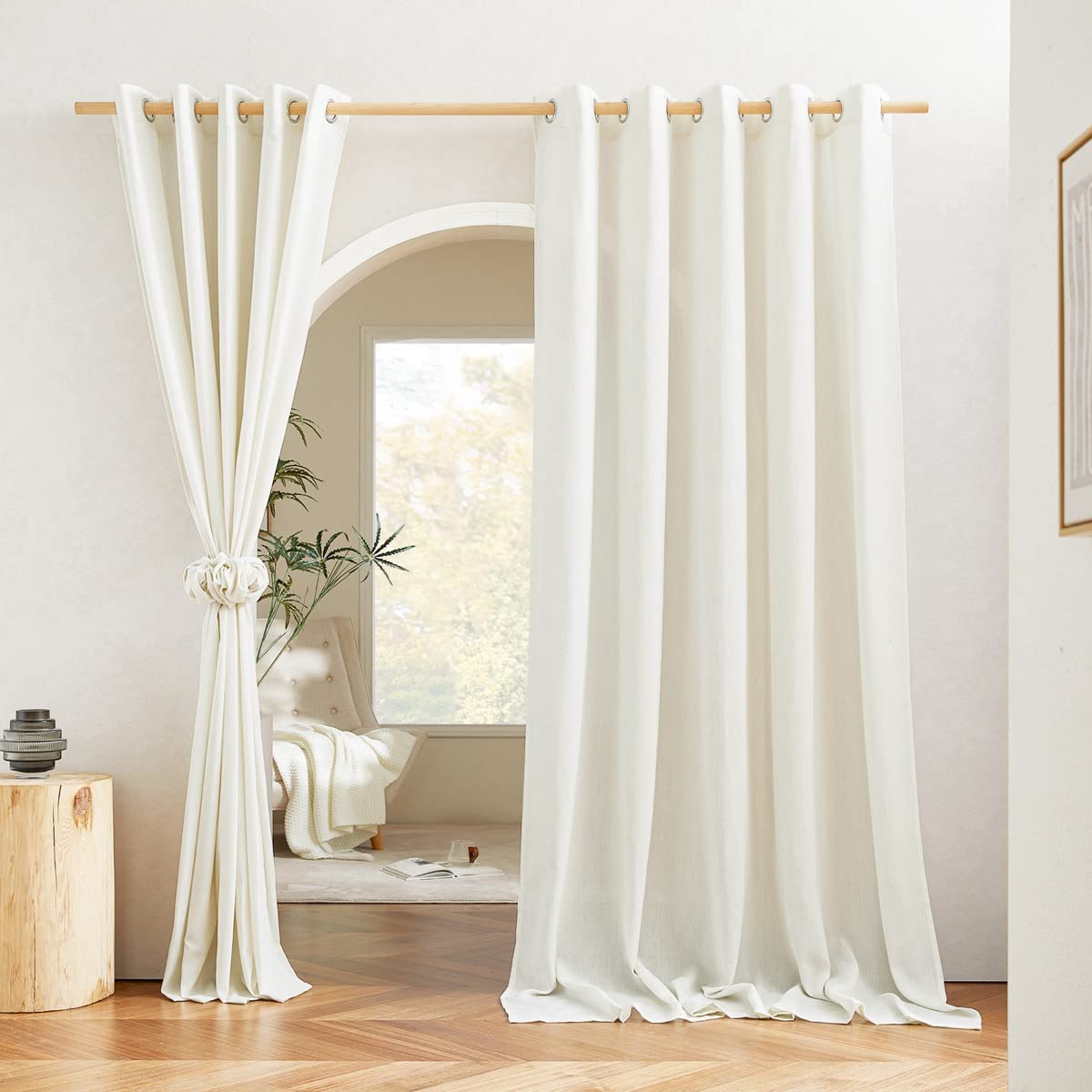 Nicetown Flax Linen Room Divider Curtains 84 Inches Long, Grommet Thick Linen Blend Window Curtains & Drapes Privacy Assured With Light Filtering For Bedroom, Off White, W68 X L84, 2 Panels