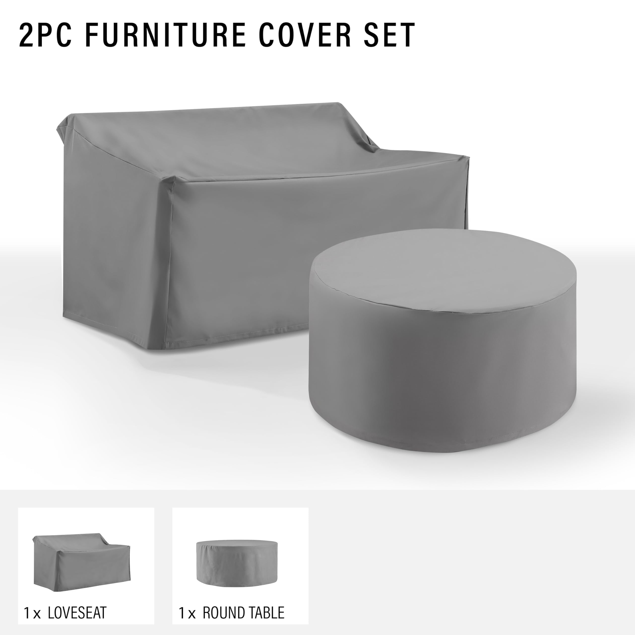 Crosley Furniture Patio Furniture Covers, Waterproof 2-Piece Cover Set for Round Outdoor Table and Loveseat, Gray
