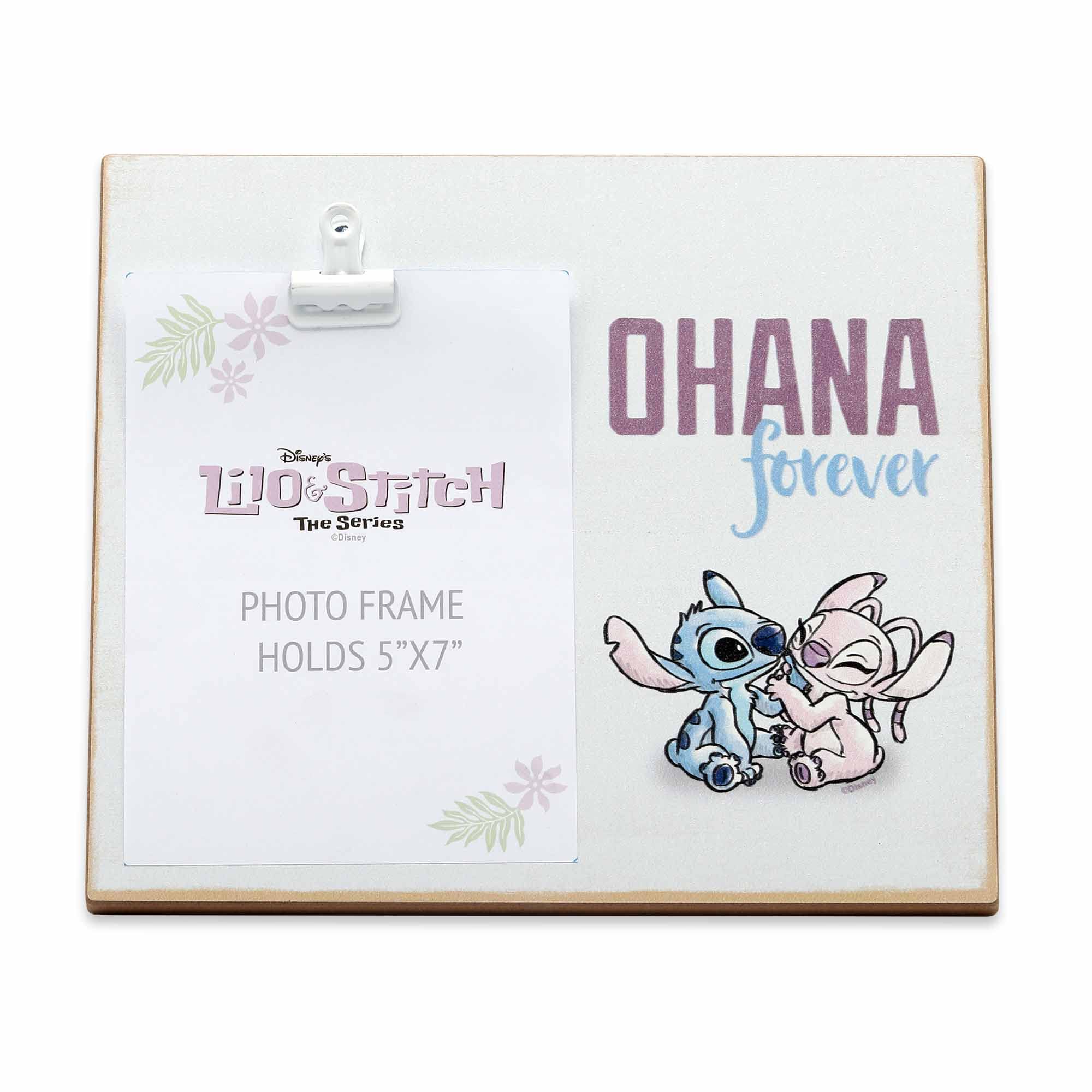 Open Road Brands Disney Lilo and Stitch Ohana Forever Wood Photo Clip Frame for 5x7 Picture - Cute Stitch Photo Frame Featuring 