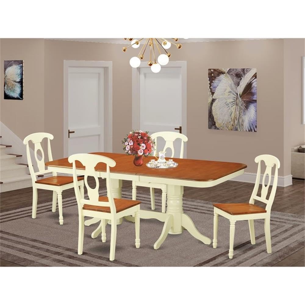 East West Furniture NAKE5-WHI-W 5 Piece Kitchen Table & Chairs Set Includes a Rectangle Dining Room Table with Butterfly Leaf and 4 Dining Chairs, 40x78 Inch, Buttermilk & Cherry