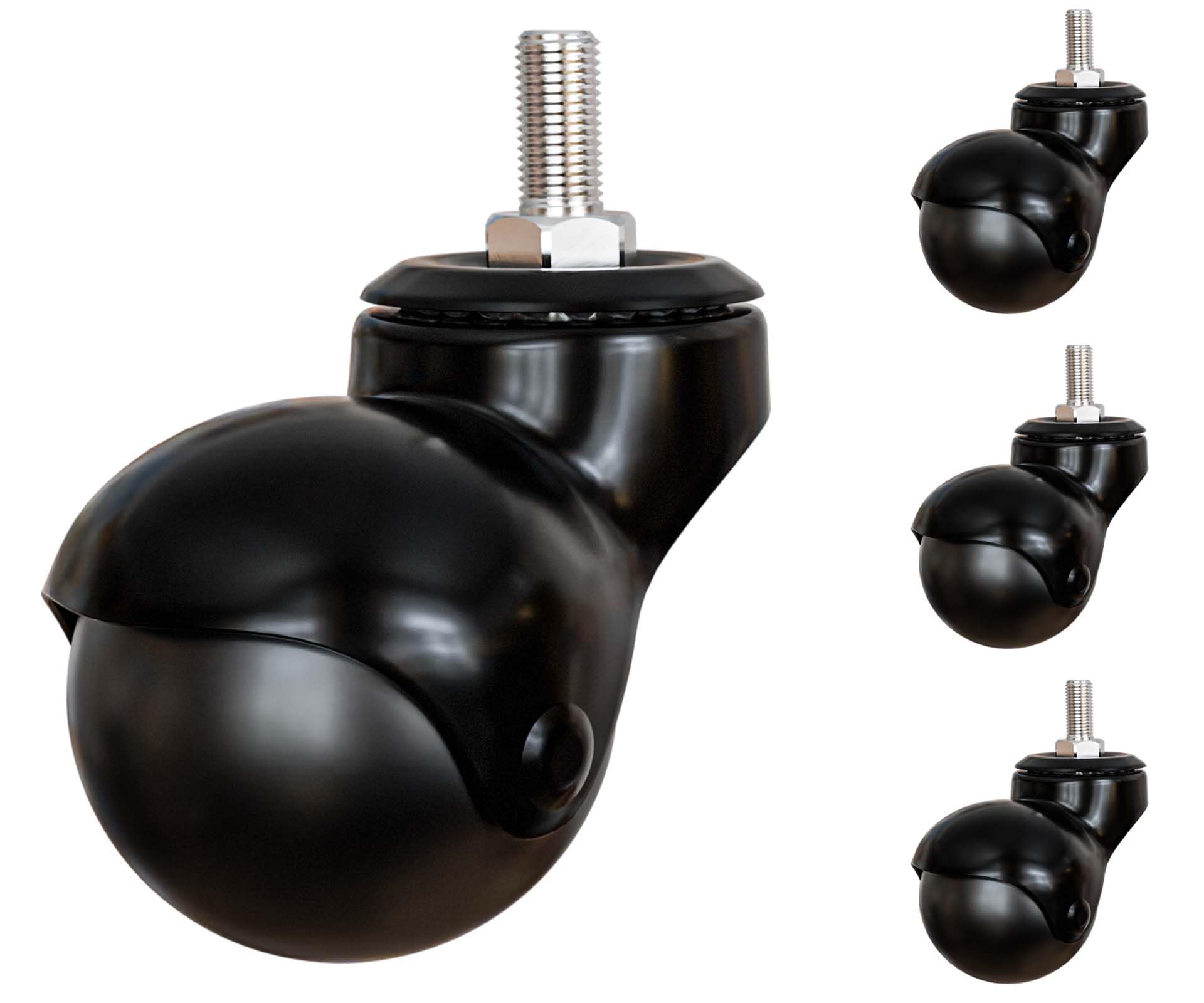 Set Of 4 Tone 2' Inch Ball Caster Wheels With 0.59' Inch Threaded Stem For Furniture, 360-Degree Rotation (Black)
