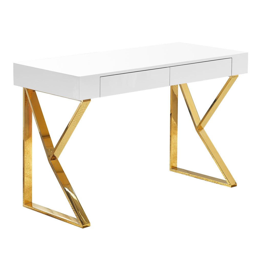 Best Master Furniture Benson High Gloss Modern Lacquer Home Office Desk, Gold