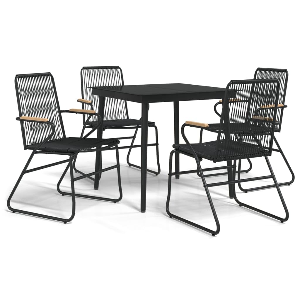 vidaXL 5 Piece Patio Dining Set - Durable PVC Rattan and Powder-Coated Steel Frame - Comfortable Seating Experience - Black