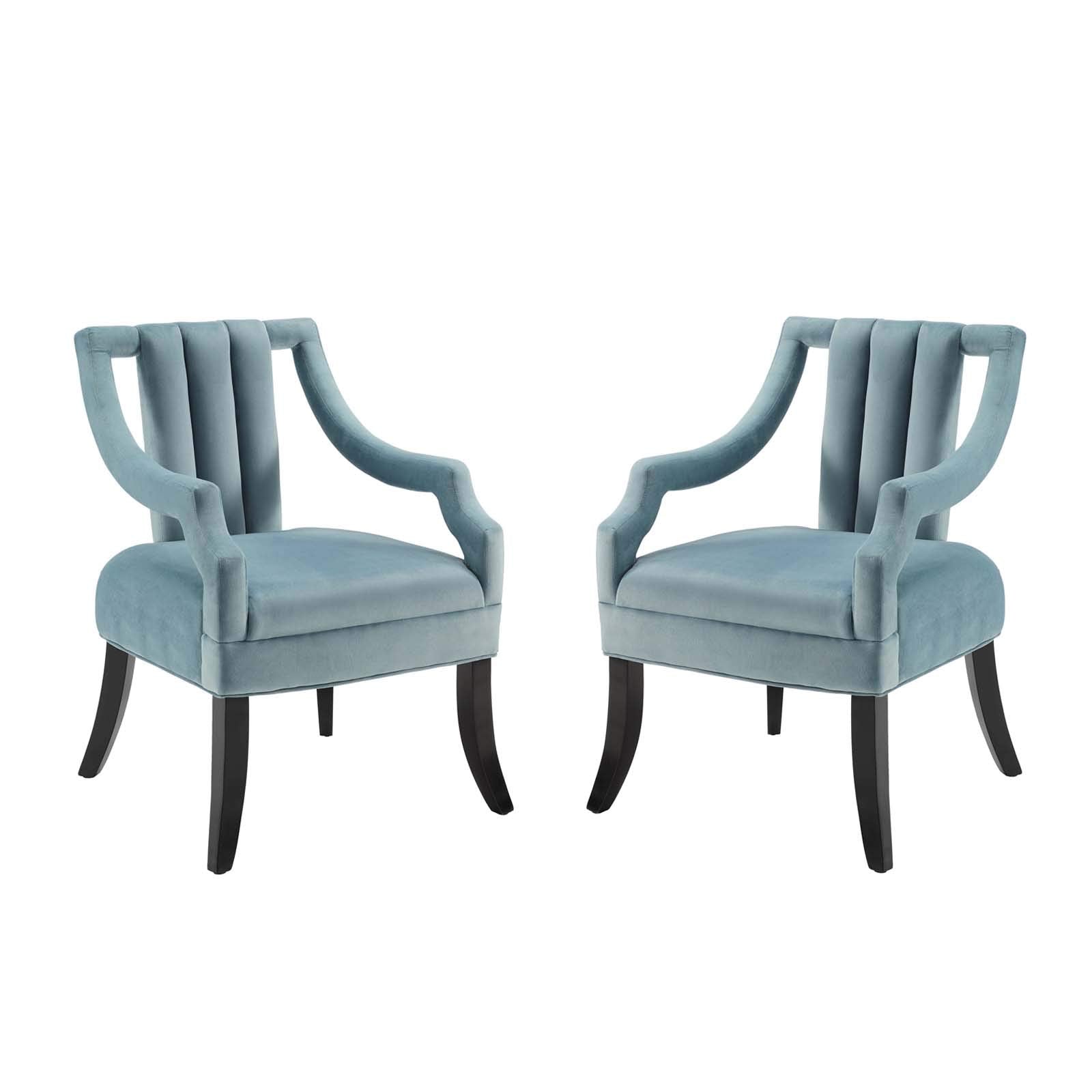 Modway Harken Accent Chair Performance Velvet Set Of 2, Light Blue