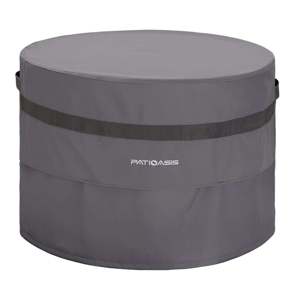 Patioasis Grey Round Fire Pit Cover Outoor 36 Inch Dia Waterproof Patio Deck Propane Fire Bowl Cover 600D Heavy Duty All Weather