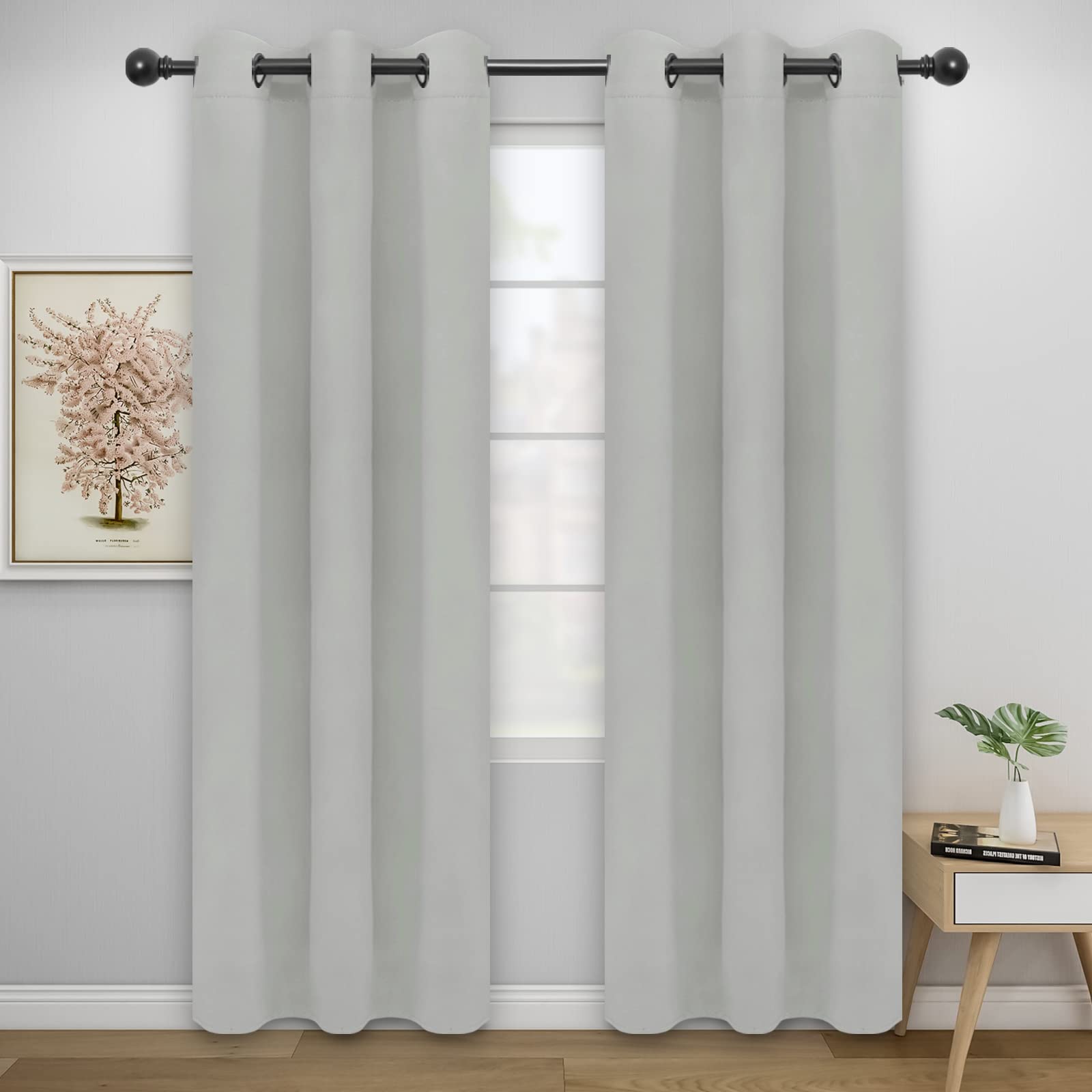 Easy-Going Blackout Curtains For Bedroom, Solid Thermal Insulated Grommet And Noise Reduction Window Drapes, Room Darkening Curtains For Living Room, 2 Panels (42X84 In, Greyish White)