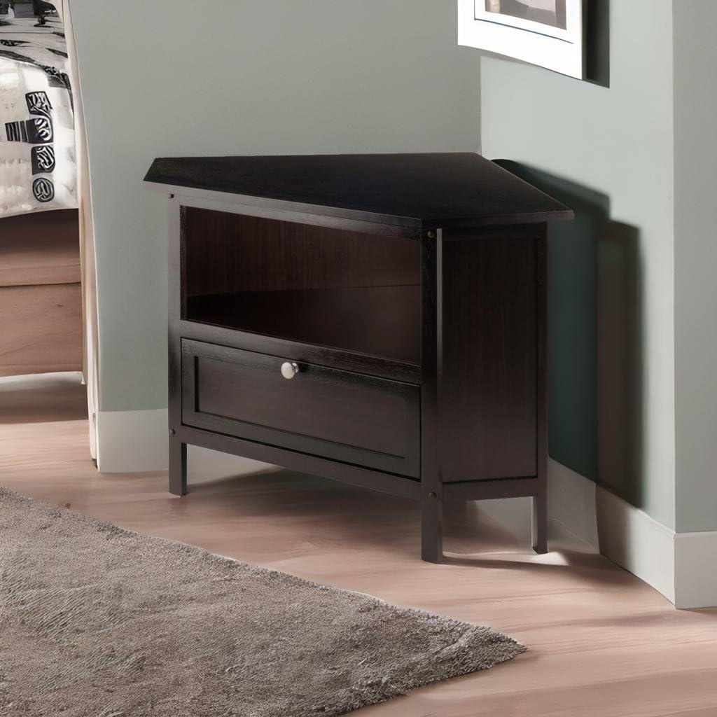 Ergode Wood Zena Corner TV Stand - Space-Saving, Espresso Finish, 27" TV Capacity