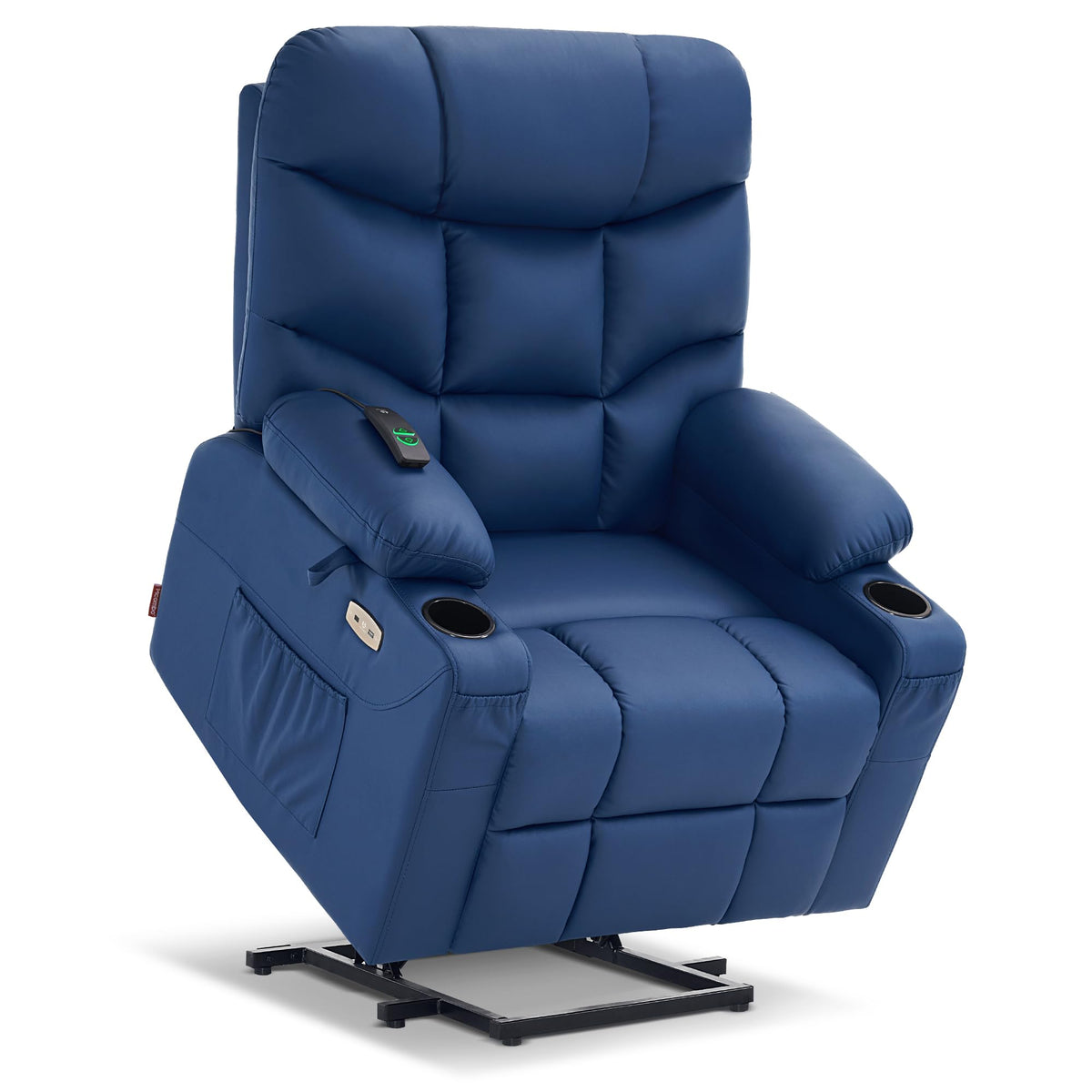 Mcombo Power Lift Recliner Chair With Extended Footrest For Elderly People, Faux Leather 7287 (Navy Blue, Medium-Regular)