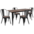 Flash Furniture 30.25 x 60 Metal Table Set with Wood Top and 4 Stack Chairs, Black
