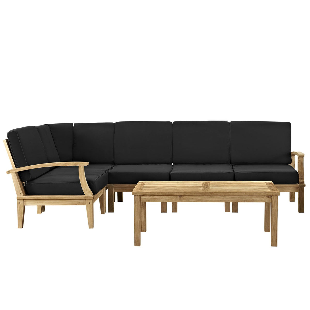 Lexmod Marina 6-Piece Outdoor Patio Teak Sofa Set, Natural Black