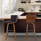 HomeRoots Wood, Faux Leather/Leatherette, Stainless Steel 30â€ Brown Faux Leather Wooden Swivel Bar Stool