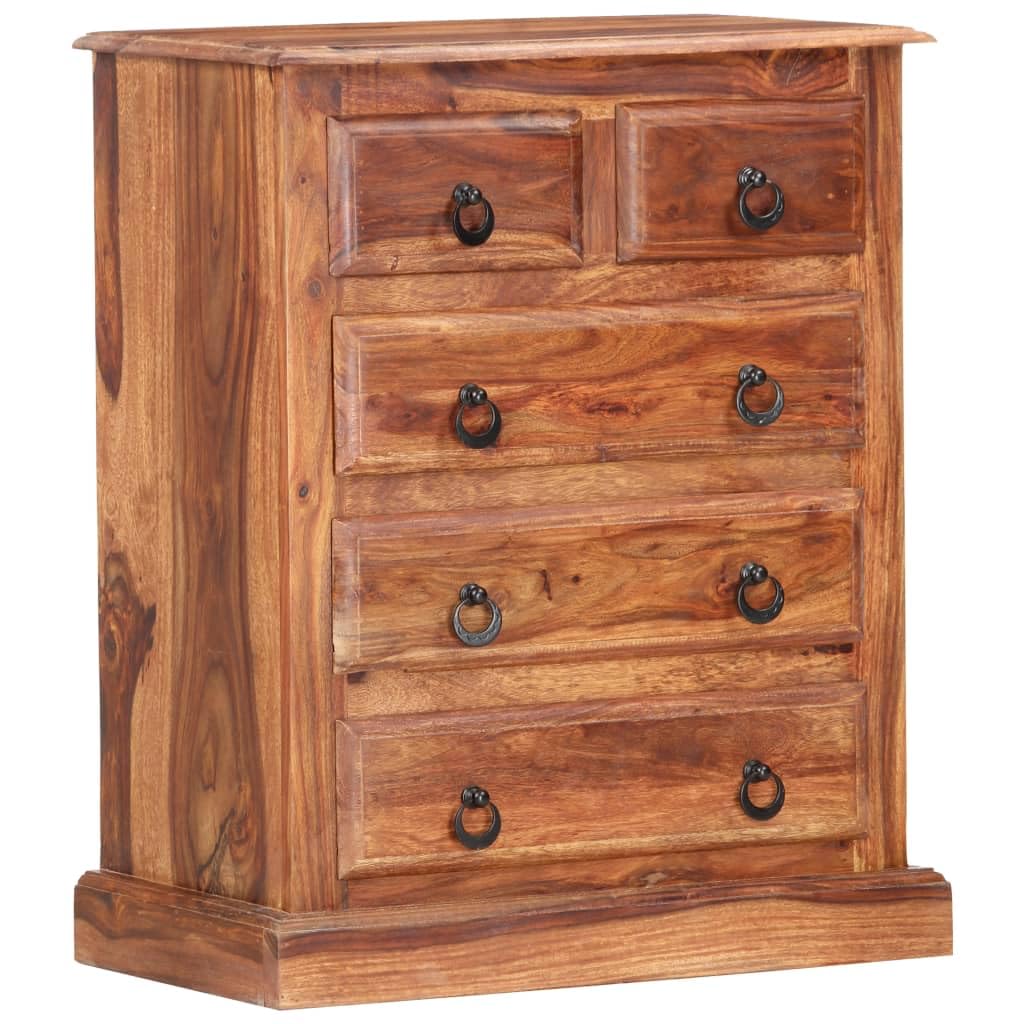 vidaXL Handmade Solid Sheesham Wood Drawer Cabinet - Sturdy and Stylish Storage Solution with Five Drawers, Light Brown Finish 23.6&quot;x13.8&quot;x29.5&quot;