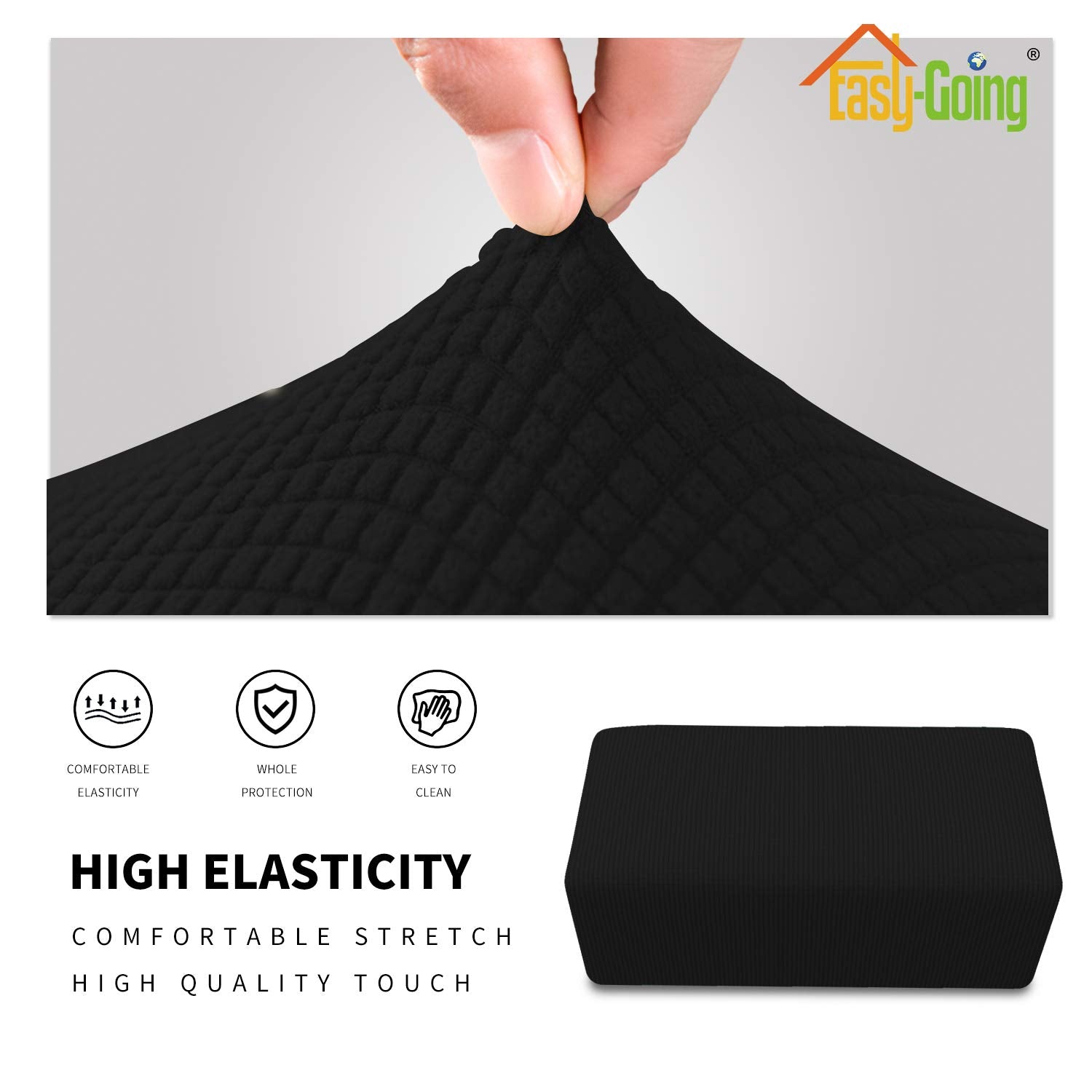 Easy-Going Stretch Ottoman Cover Folding Storage Stool Furniture Protector Soft Rectangle Slipcover With Elastic Bottom(Ottoman Small,Black)