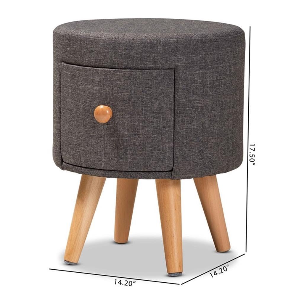 Baxton Studio Rocco Modern Transitional Dark Grey Fabric Upholstered and Oak Brown Finished Wood 1-Drawer Ottoman Stool