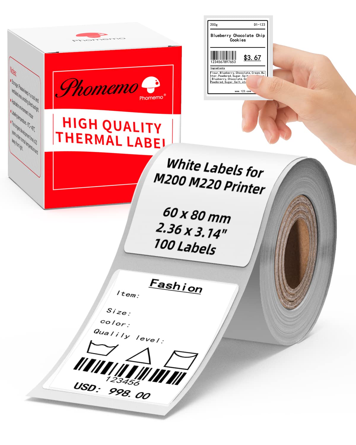 M220 Label White M200 Labels 60X80Mm - 2.36' X 3.14', 100 Pcs M220 M200 M221 Printer Labels - Square Memoking M200 Printer Lab