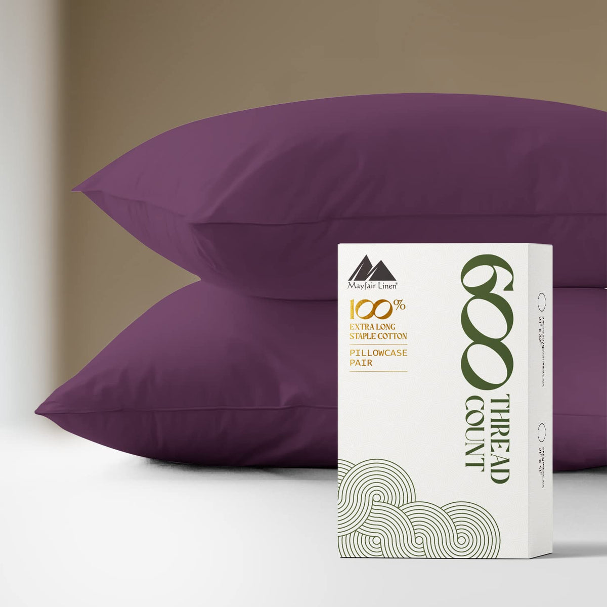 Mayfair Linen 100% Egyptian Cotton Pillow Cases - 600 Thread Count Pillow Cases Queen/Standard Size Set Of 2, Soft & Breathable