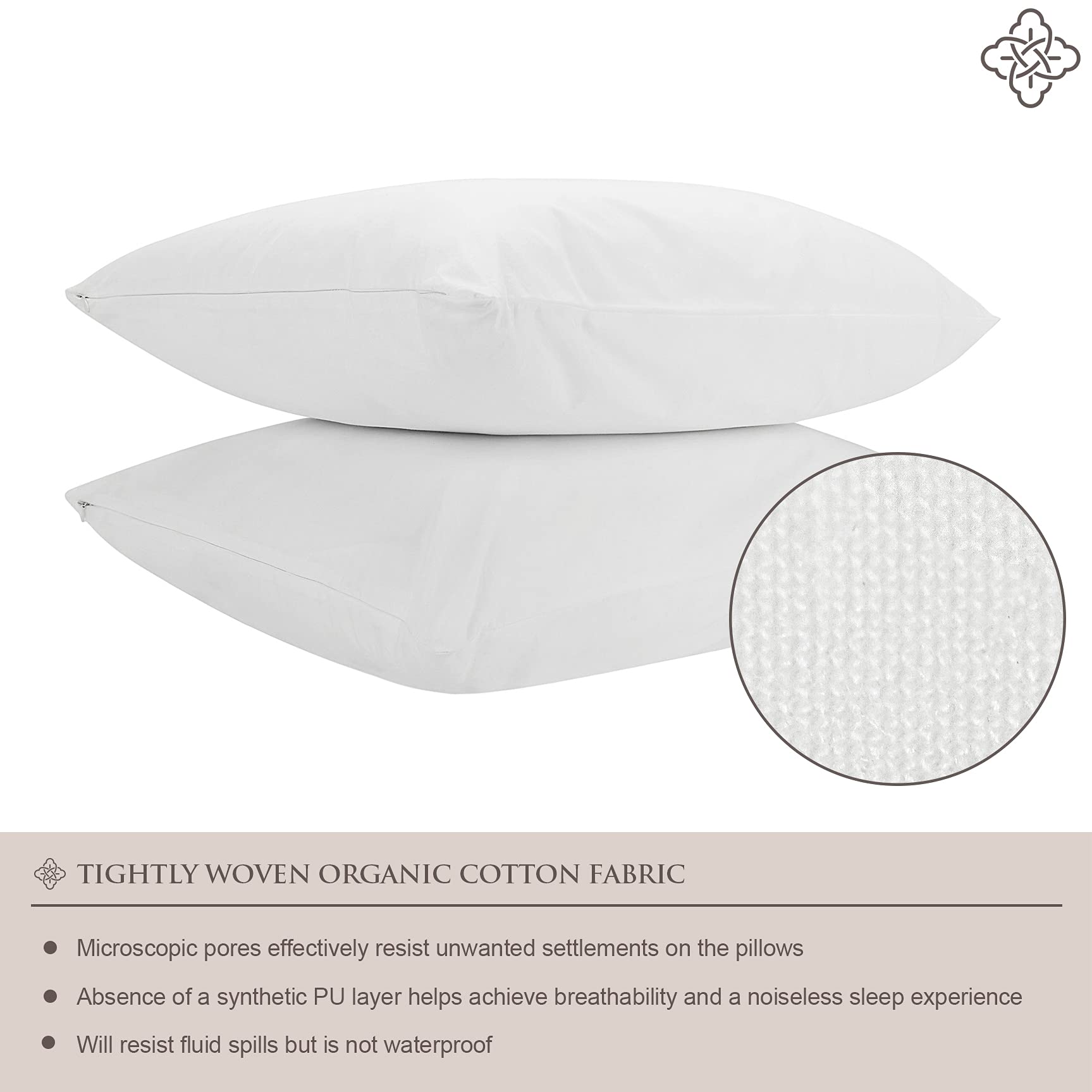 Bioweaves 100% Organic Cotton Breathable Pillow Protectors Gots Certified With Zipped Closure - Queen, 20    X 30   , 4-Pack