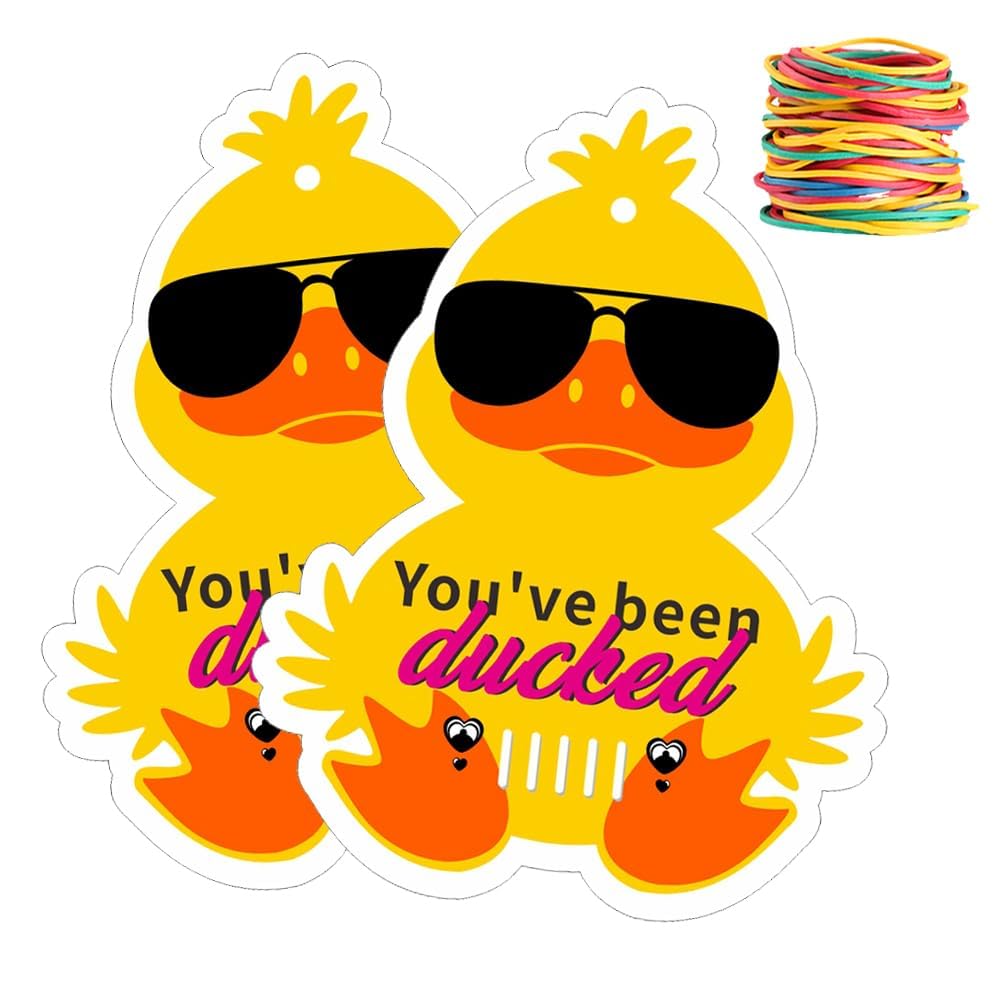 You'Ve Been Ducked, Duck Tags,Yellow Duck Tags, Duck Ducking Game Card, 35 Cards, 50 Rubber Bands, 2.9 X 2.3 Inch(Cute Duck)