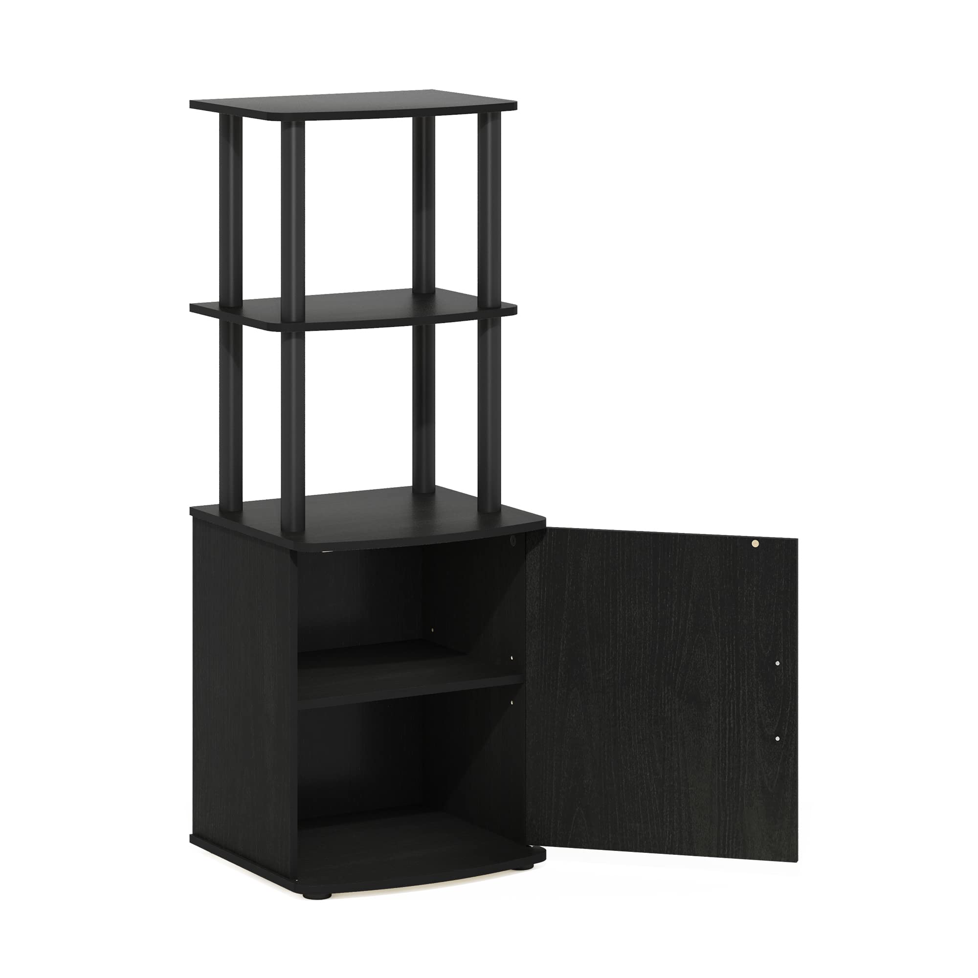 Furinno Turn-N-Tube Tall Tv Entertainment Side Table Display Rack With Storage Cabinet, 2-Tier, Blackwood/Black