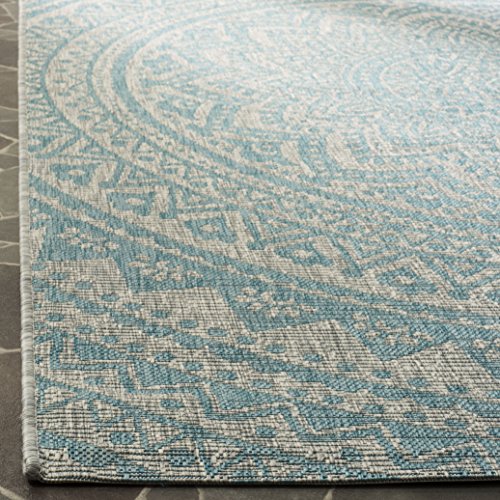 Safavieh Courtyard Collection 4' X 5'7' Grey / Aqua Cy8734 Indoor/ Outdoor Waterproof Easy Cleaning Patio Backyard Mudroom Accent Rug